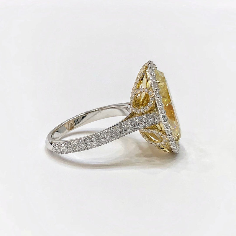 Jolics Handmade Oval Cut Halo Yellow Sapphire Sterling Silver Ring