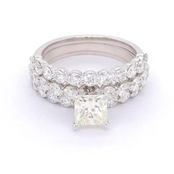 Jolics Handmade Princess Cut Halo 925 Sterling Silver Engagement Set Ring