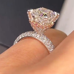 Jolics Handmade Radiant Cut 925 Sterling Silver Engagement Ring