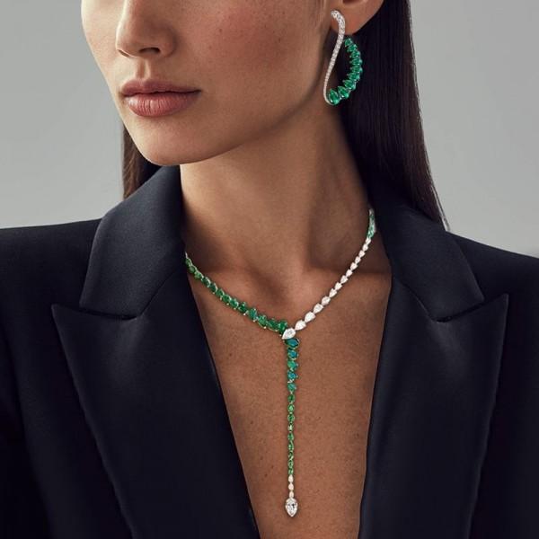 Fashion Pear Cut Emerald Green Necklace & Earrings Jewelry Set
