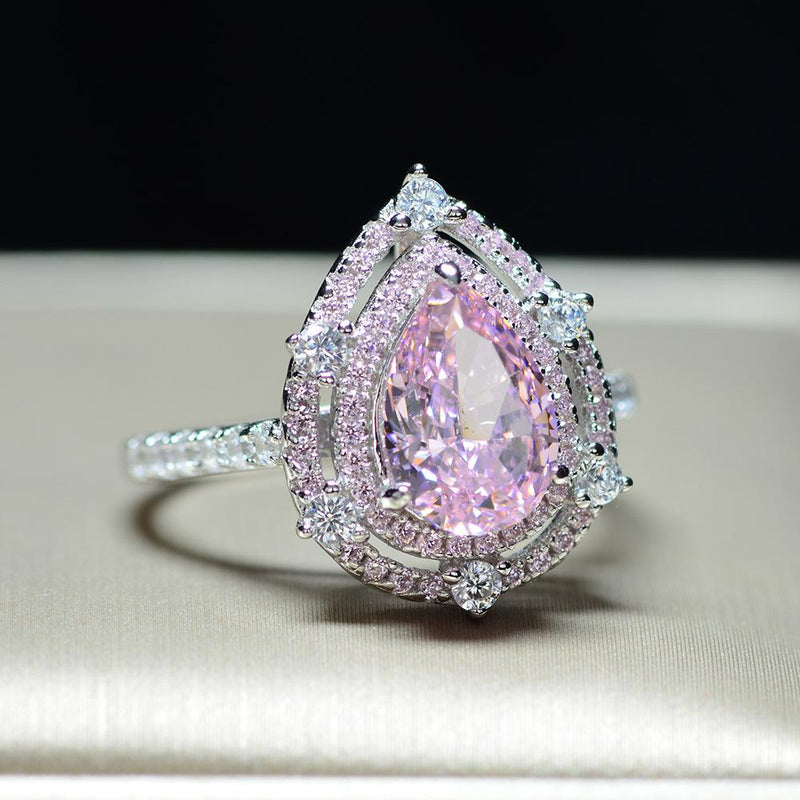 Pink 2.0 Carat Pear Cut Double Halo Sterling Silver Ring