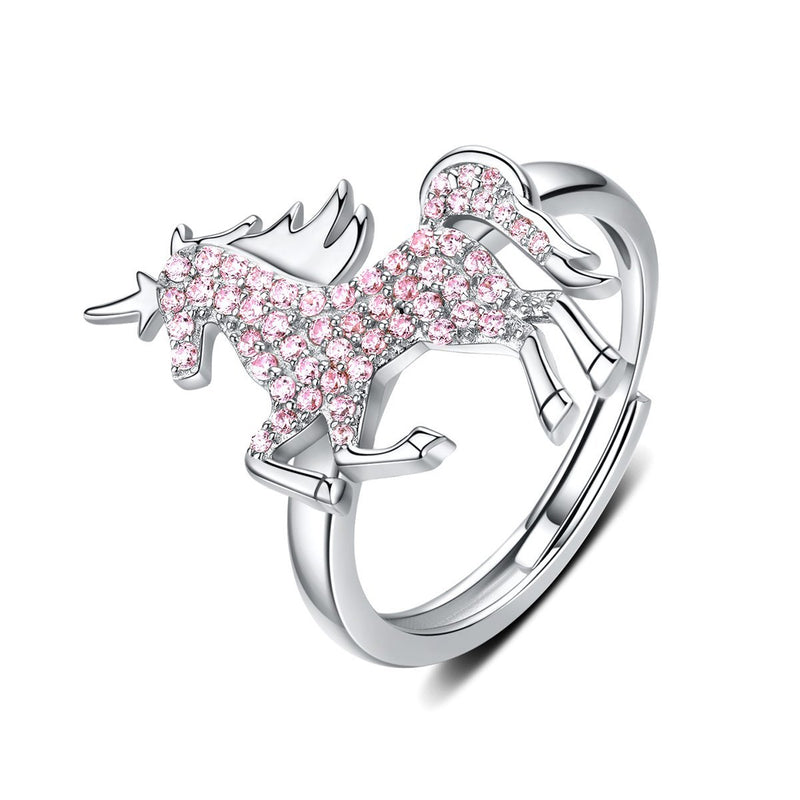 Pink Unicorn 925 Sterling Silver Open Ring