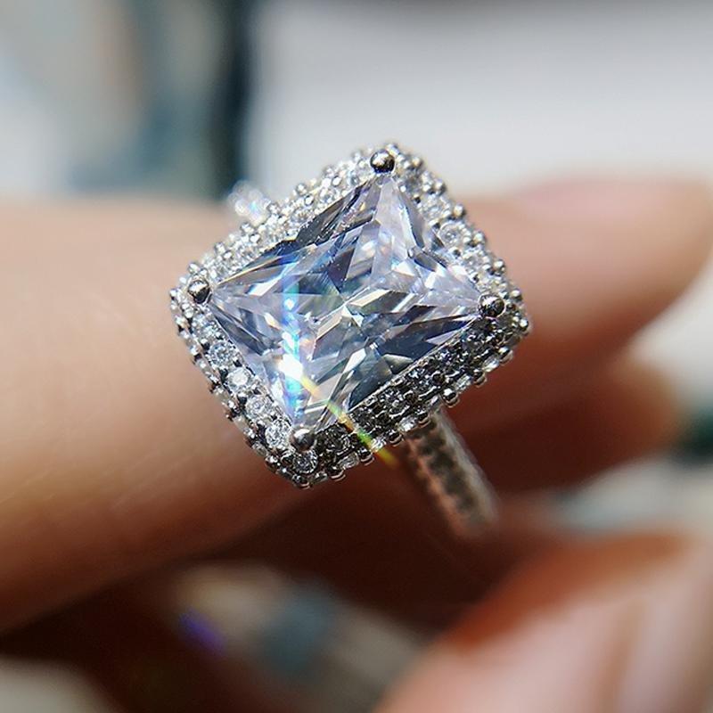 Princess Cut 925 Sterling Silver Halo Ring