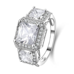 Princess Cut Halo Three Stone Engagement Ring