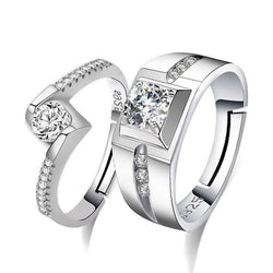 Round Cut Bypass Silver Open Couple Rings