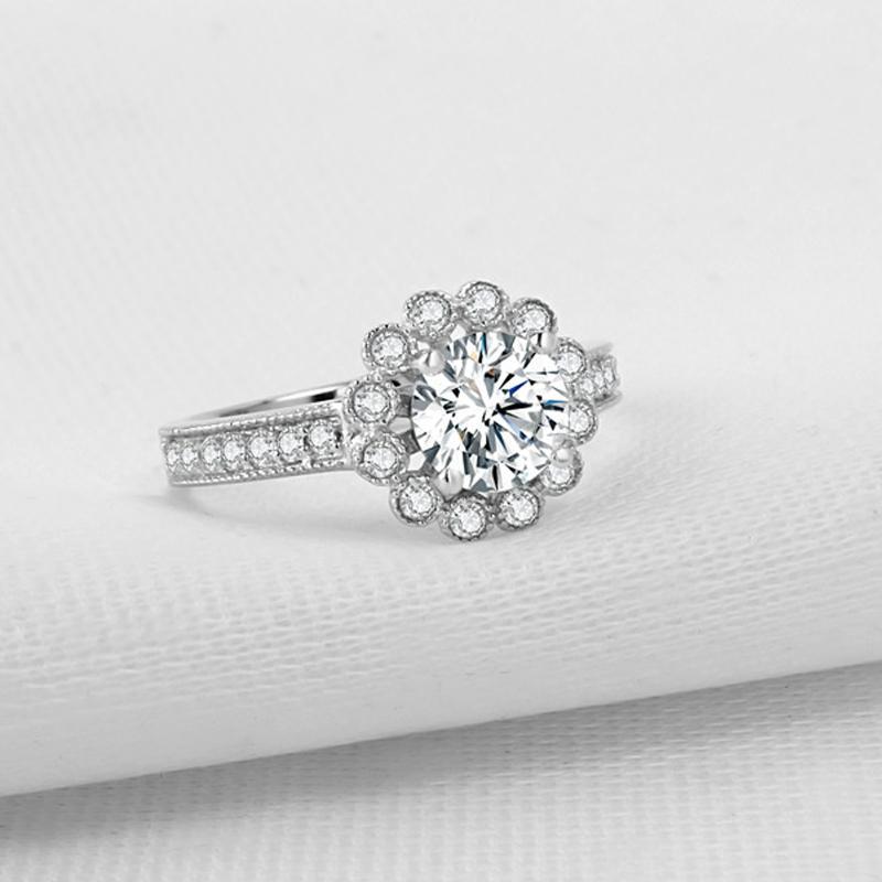 Round Cut Flower Ring with Accents