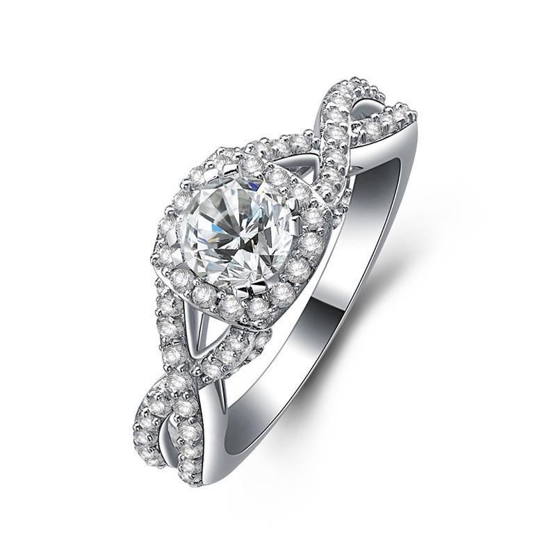 Round Cut Halo Intertwined Ring