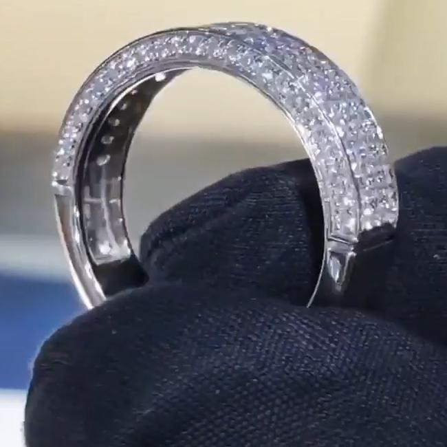 Round Cut with Three Rows of  Stones 925 Sterling Silver Ring