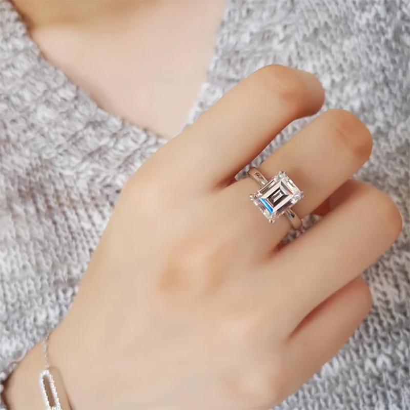 Simple Emerald Cut 925 Sterling Silver Ring