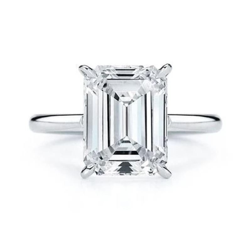 Simple Emerald Cut 925 Sterling Silver Ring