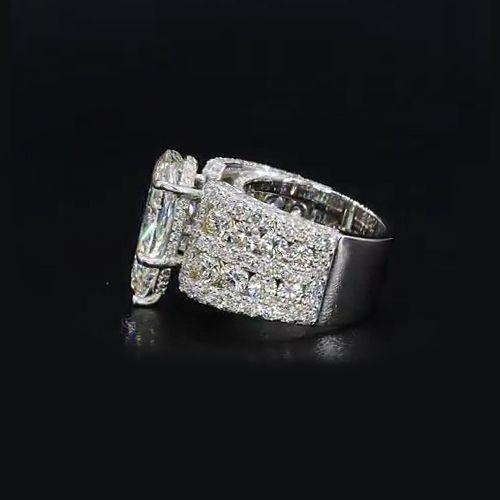 Stunning 13CT Pear Cut Lab-created Diamond Sterling Silver Ring in Widen Band Style
