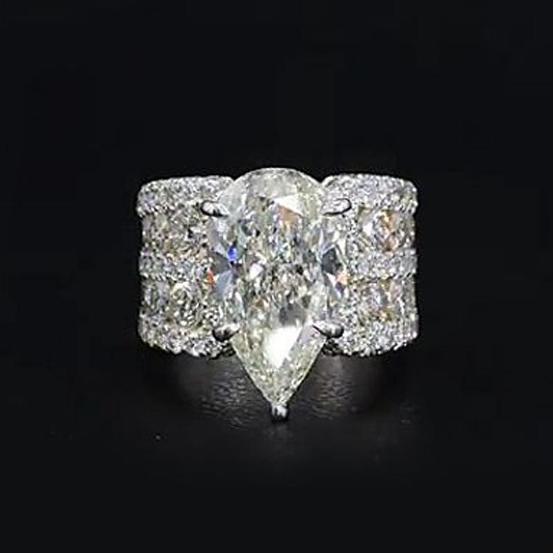 Stunning 13CT Pear Cut Lab-created Diamond Sterling Silver Ring in Widen Band Style