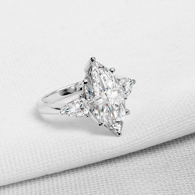 Three Stone Marquise Created Engagement Ring