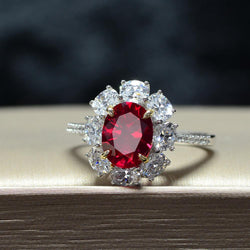 Vintage Ruby Stone Oval Cut 925 Sterling Silver Ring