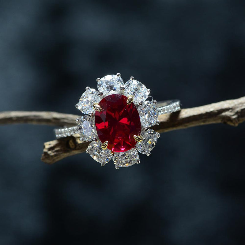 Vintage Ruby Stone Oval Cut 925 Sterling Silver Ring